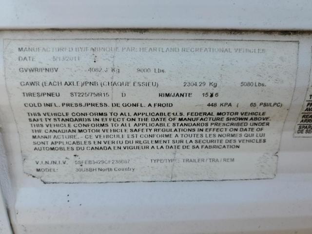 5SFEB3429CE238687 - 2012 HEARTLAND NOR თეთრი ფოტო 10