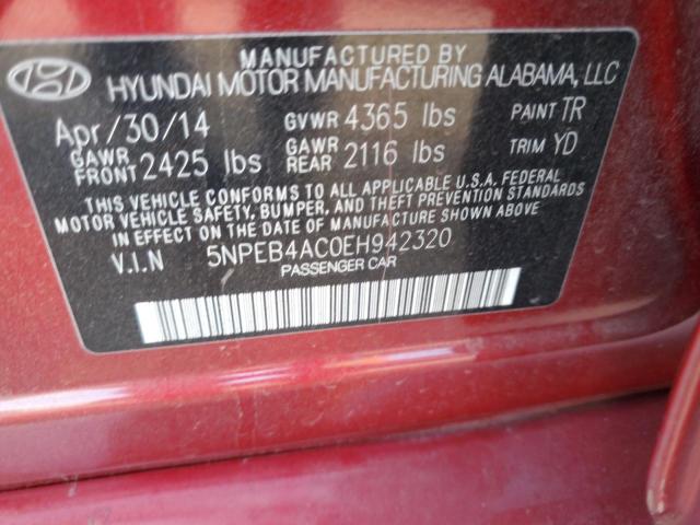 5NPEB4AC0EH942320 - 2014 HYUNDAI SONATA GLS BURGUNDY photo 12