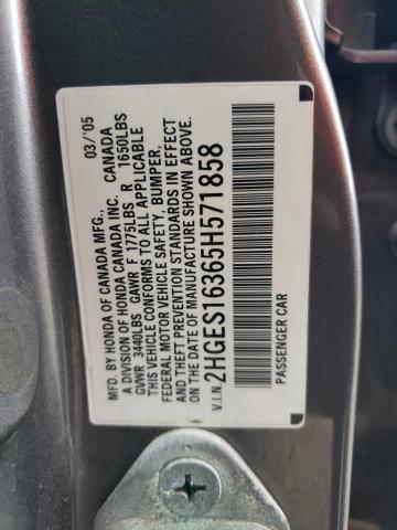 2HGES16365H571858 - 2005 HONDA CIVIC DX VP GRAY photo 13