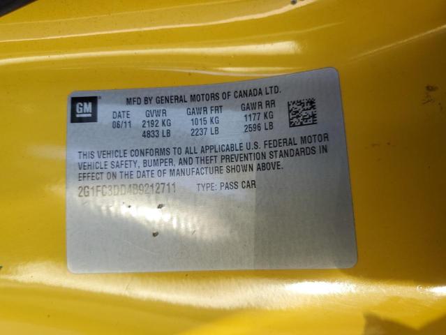 2G1FC3DD4B9212711 - 2011 CHEVROLET CAMARO LT YELLOW photo 12