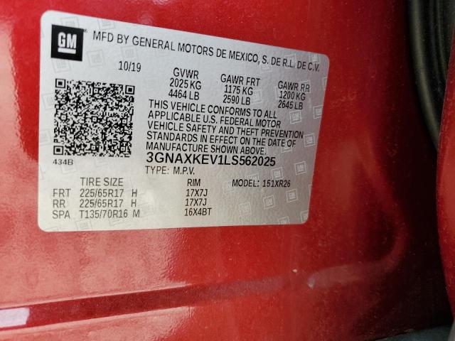 3GNAXKEV1LS562025 - 2020 CHEVROLET EQUINOX LT RED photo 14