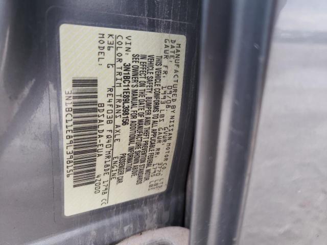 3N1BC11E89L398156 - 2009 NISSAN VERSA S GRAY photo 12