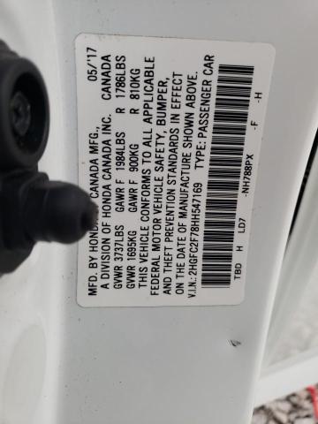 2HGFC2F78HH547169 - 2017 HONDA CIVIC EX WHITE photo 13