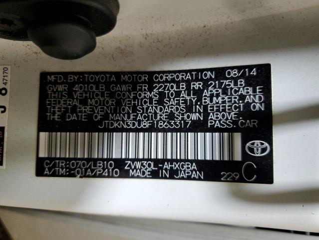 JTDKN3DU8F1863317 - 2015 TOYOTA PRIUS WHITE photo 12