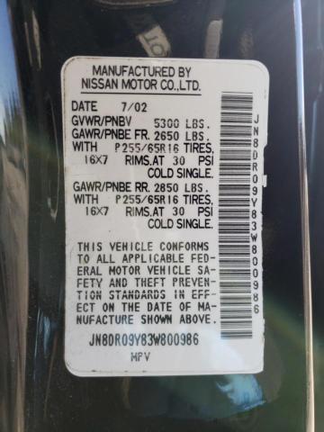 JN8DR09Y83W800986 - 2003 NISSAN PATHFINDER LE BLACK photo 13