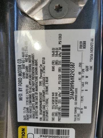 3FA6P0H96HR245587 - 2017 FORD FUSION SE GRAY photo 12