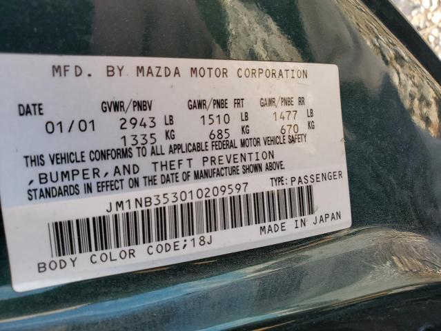 JM1NB353010209597 - 2001 MAZDA MX-5 MIATA BASE GREEN photo 12