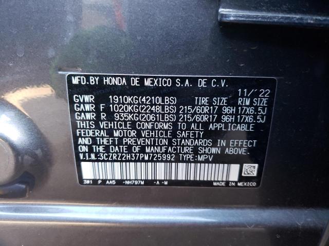 3CZRZ2H37PM725992 - 2023 HONDA HR-V LX GRAY photo 12