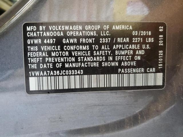 1VWAA7A36JC033343 - 2018 VOLKSWAGEN PASSAT S GRAY photo 13