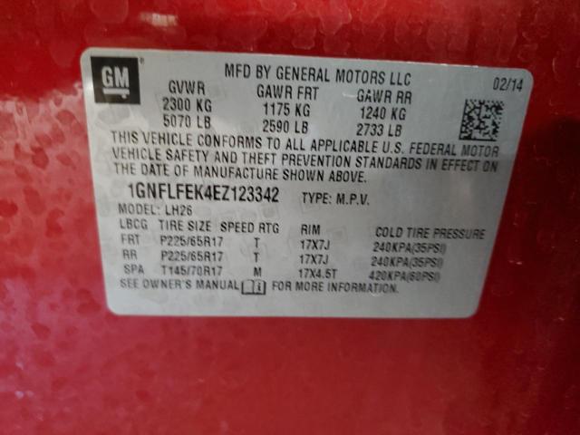 1GNFLFEK4EZ123342 - 2014 CHEVROLET EQUINOX LT RED photo 14