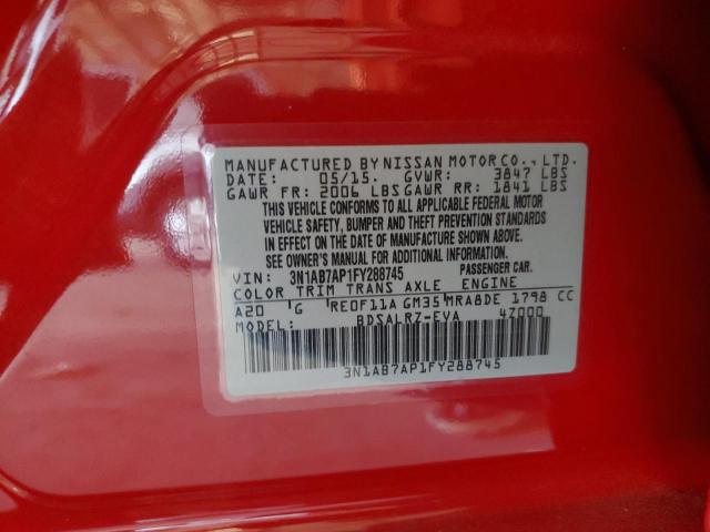 3N1AB7AP1FY288745 - 2015 NISSAN SENTRA S RED photo 13