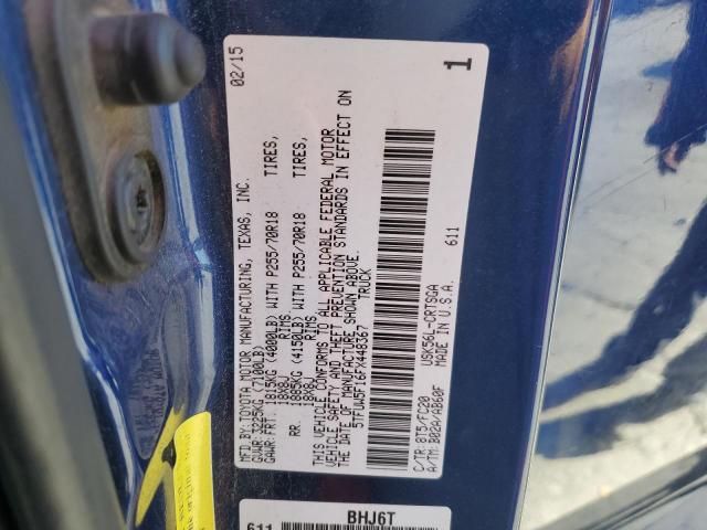 5TFUW5F16FX448367 - 2015 TOYOTA TUNDRA DOUBLE CAB SR/SR5 BLUE photo 12