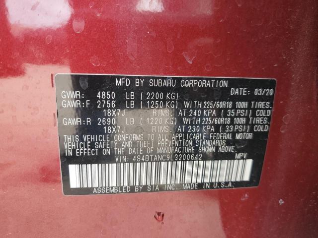 4S4BTANC9L3200642 - 2020 SUBARU OUTBACK LIMITED RED photo 13