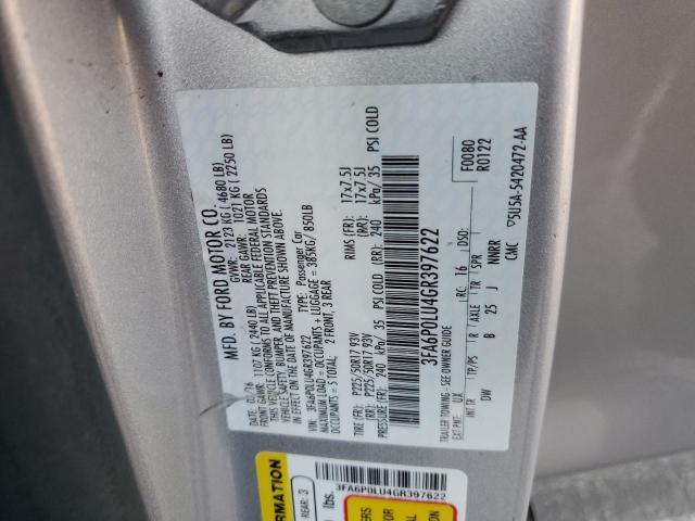 3FA6P0LU4GR397622 - 2016 FORD FUSION SE HYBRID SILVER photo 12