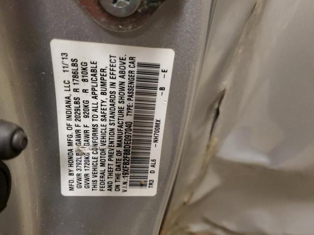 19XFB2F88DE097040 - 2013 HONDA CIVIC EX SILVER photo 12