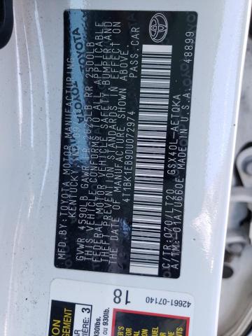 4T1BK1EB9DU072974 - 2013 TOYOTA AVALON BASE 白色 照片 12