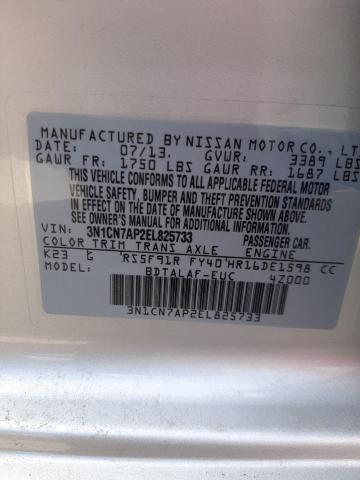 3N1CN7AP2EL825733 - 2014 NISSAN VERSA S SILVER photo 13