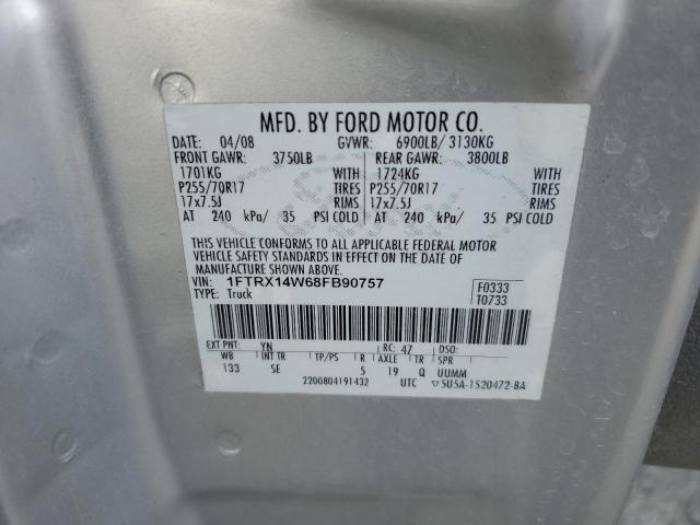 1FTRX14W68FB90757 - 2008 FORD F150 GRAY photo 12