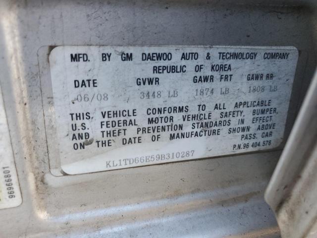 KL1TD66E59B310287 - 2009 CHEVROLET AVEO LS Gümüş foto 12