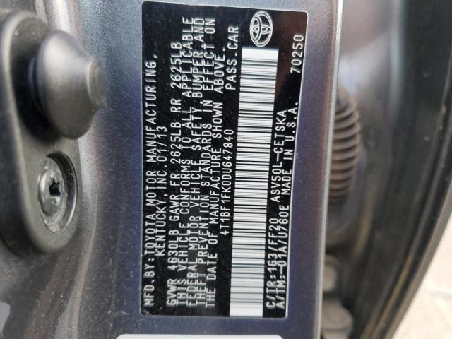 4T1BF1FK0DU647840 - 2013 TOYOTA CAMRY L GRAY photo 12