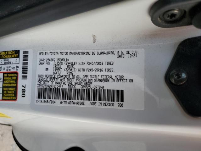 3TYRZ5CN2NT015447 - 2022 TOYOTA TACOMA ACCESS CAB თეთრი ფოტო 12