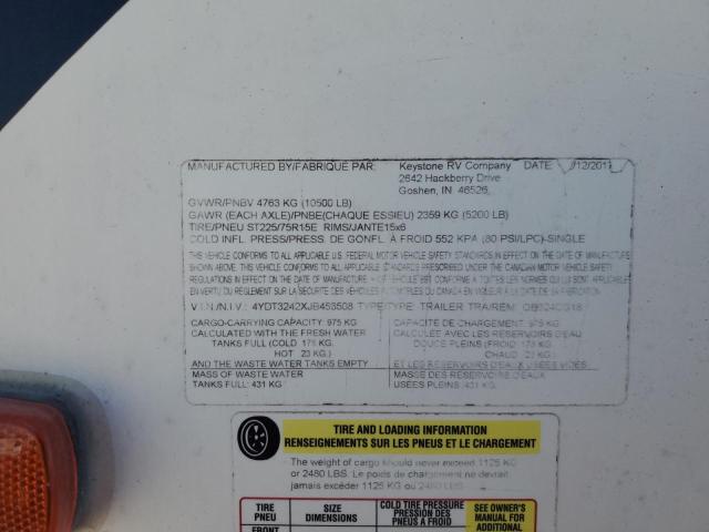 4YDT3242XJB453508 - 2018 KEYSTONE OUTBACK WHITE photo 10