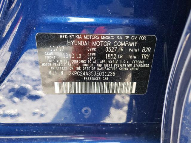 3KPC24A35JE011236 - 2018 HYUNDAI ACCENT SE BLUE photo 12