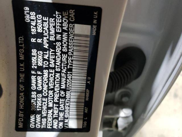 SHHFK7H86LU205401 - 2020 HONDA CIVIC EXL WHITE photo 14