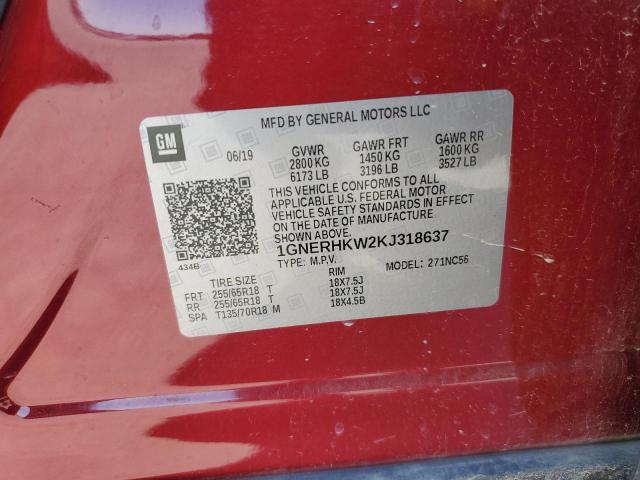 1GNERHKW2KJ318637 - 2019 CHEVROLET TRAVERSE LT RED photo 13