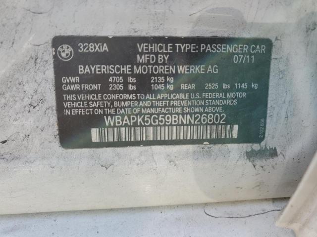 WBAPK5G59BNN26802 - 2011 BMW 328 XI SULEV WHITE photo 12