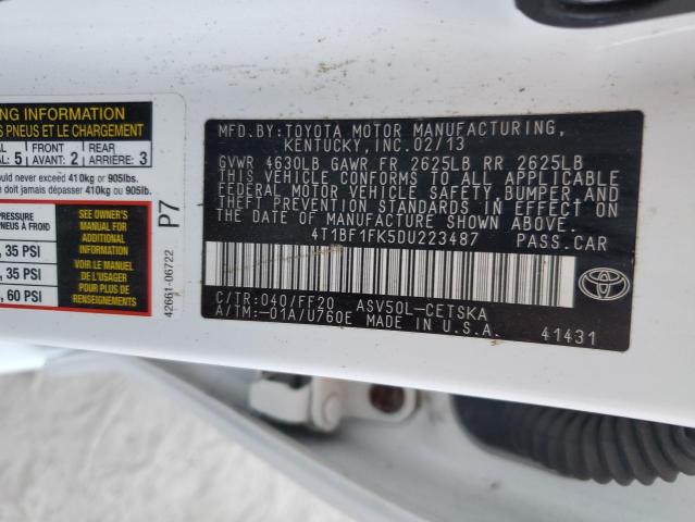 4T1BF1FK5DU223487 - 2013 TOYOTA CAMRY L WHITE photo 13