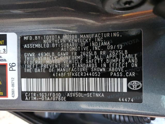 4T4BF1FK6ER344052 - 2014 TOYOTA CAMRY L CHARCOAL photo 12