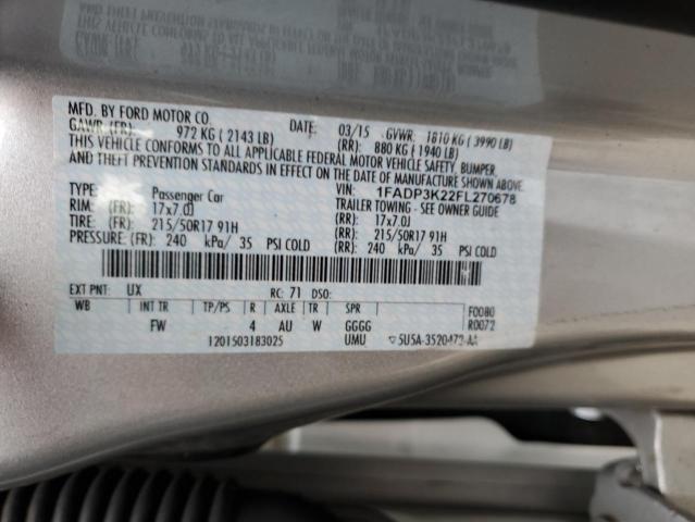 1FADP3K22FL270678 - 2015 FORD FOCUS SE SILVER photo 12