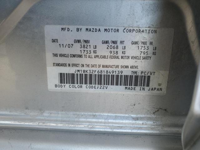 JM1BK32F681849139 - 2008 MAZDA 3 I SILVER photo 12