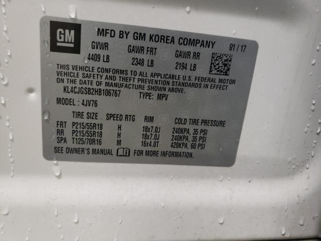 KL4CJGSB2HB106767 - 2017 BUICK ENCORE ESSENCE WHITE photo 13