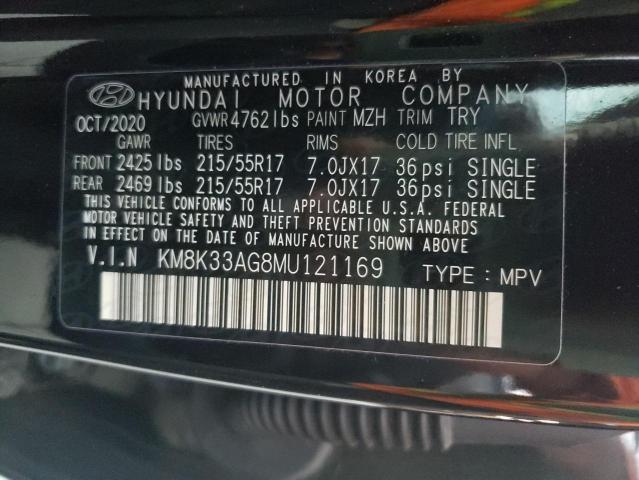 KM8K33AG8MU121169 - 2021 HYUNDAI KONA LIMITED BLACK photo 12