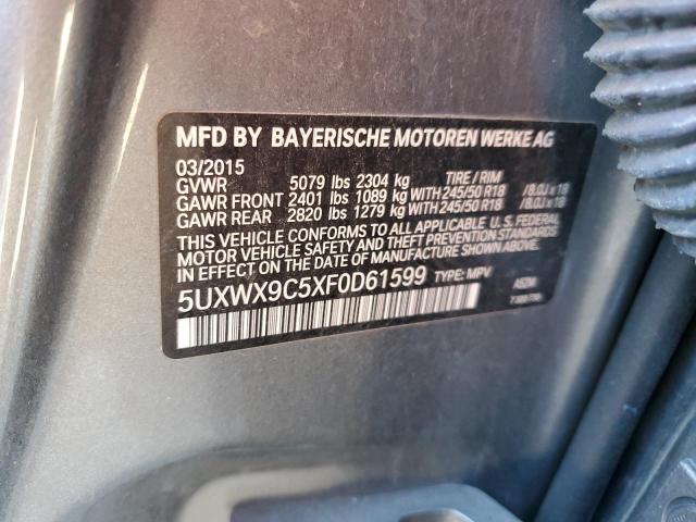 5UXWX9C5XF0D61599 - 2015 BMW X3 XDRIVE28I GRAY photo 13