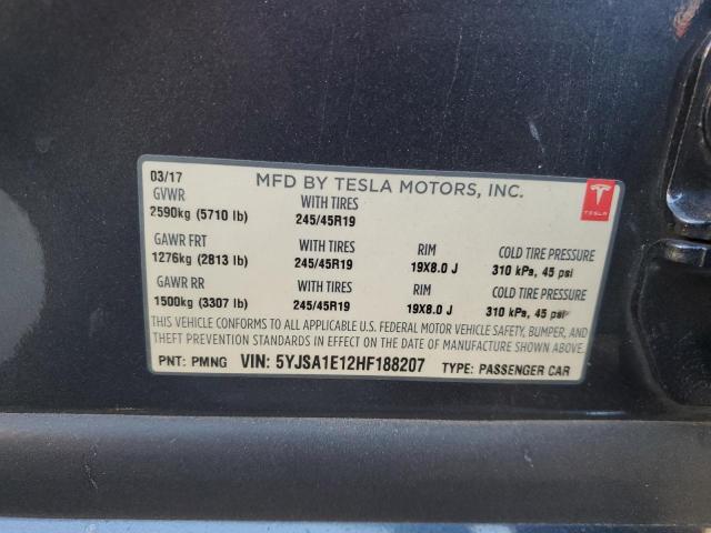 5YJSA1E12HF188207 - 2017 TESLA MODEL S CHARCOAL photo 13