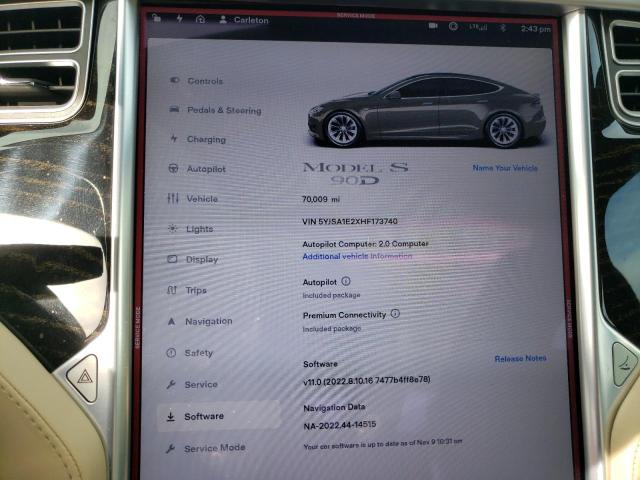 5YJSA1E2XHF173740 - 2017 TESLA MODEL S Qəhvəyi foto 9