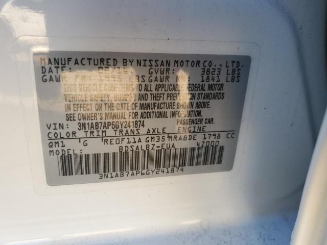 3N1AB7AP6GY241874 - 2016 NISSAN SENTRA S WHITE photo 12