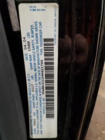 3VWBK31CX4M421799 - 2004 VOLKSWAGEN NEW BEETLE GL 黑色 照片 12