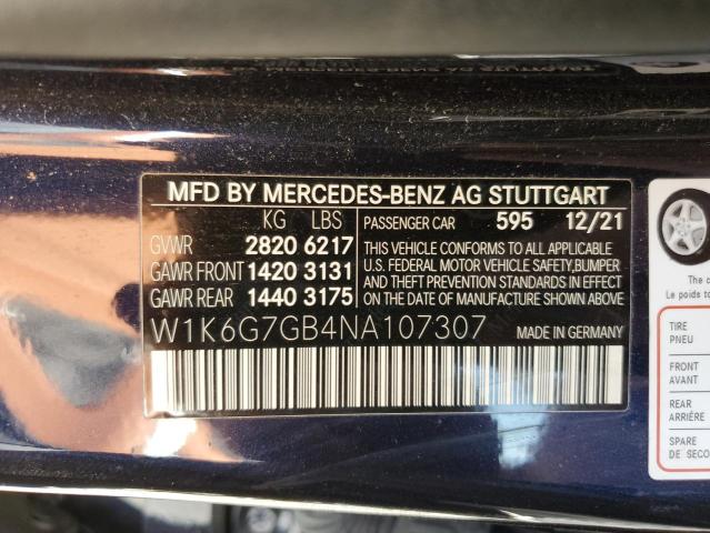 W1K6G7GB4NA107307 - 2022 MERCEDES-BENZ S 580 4MATIC BLUE photo 13