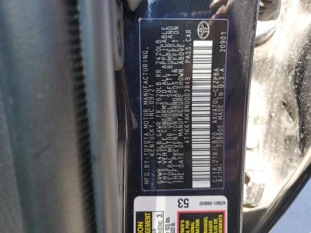 4T1K61AK8NU003849 - 2022 TOYOTA CAMRY XSE BLACK photo 12