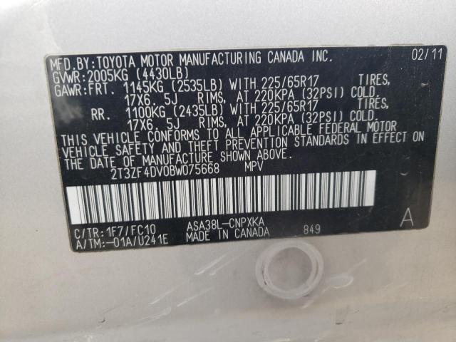 2T3ZF4DV0BW075668 - 2011 TOYOTA RAV4 SILVER photo 13