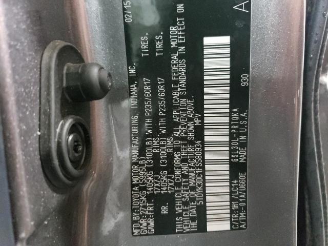 5TDYK3DC1FS580934 - 2015 TOYOTA SIENNA XLE GRAY photo 13