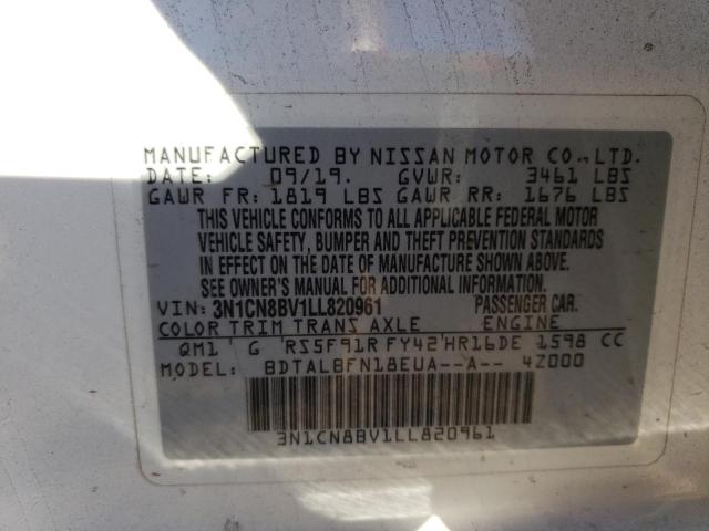 3N1CN8BV1LL820961 - 2020 NISSAN VERSA S WHITE photo 13