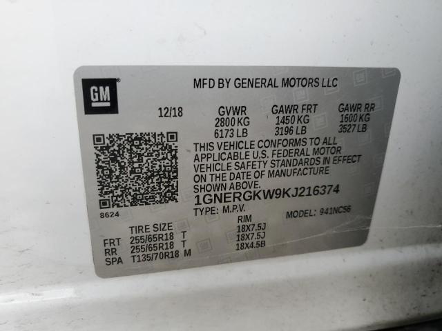 1GNERGKW9KJ216374 - 2019 CHEVROLET TRAVERSE LT WHITE photo 13