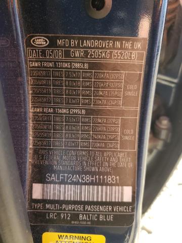 SALFT24N38H111831 - 2008 LAND ROVER LR2 HSE TECHNOLOGY BLUE photo 13