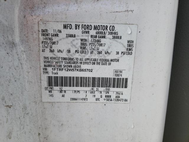 1FTRF12W57KB65702 - 2007 FORD F150 WHITE photo 13