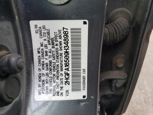 2HGFA16509H348987 - 2009 HONDA CIVIC LX GRAY photo 12